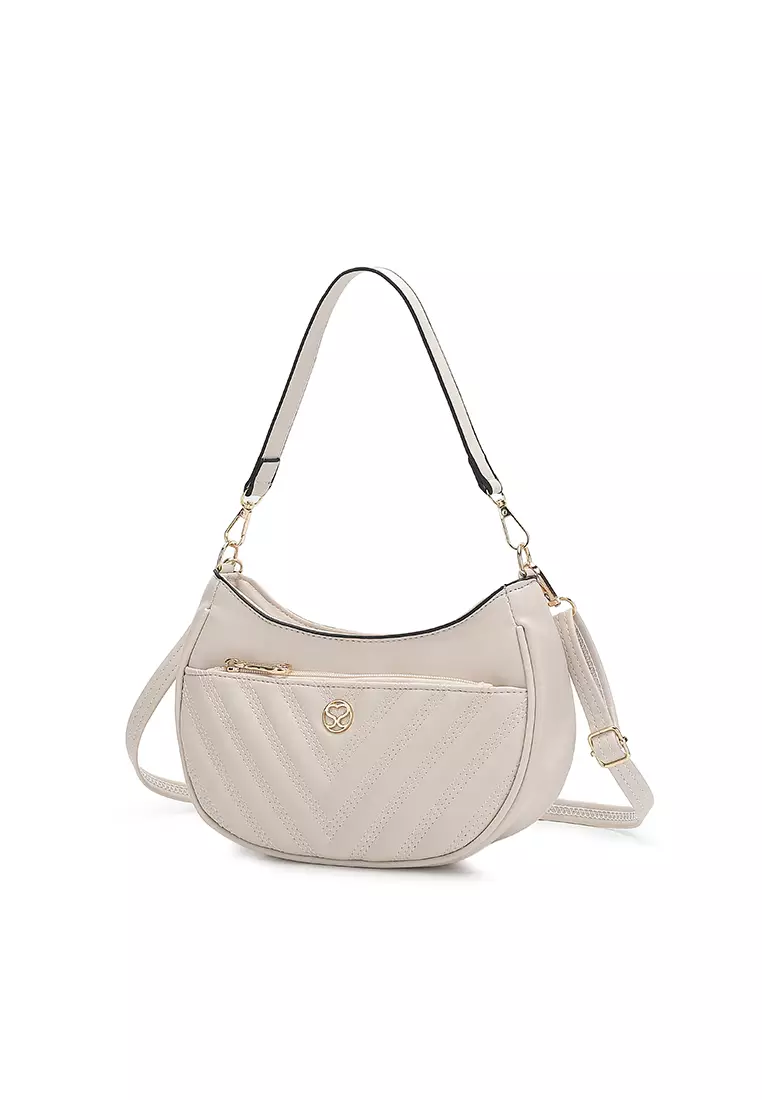 Women's Top Handle Bag / Sling Bag / Crossbody Bag / Shoulder Bag (Tas Tangan Wanita / Tas Selempang Wanita / Tas Bahu Wanita) - Krem