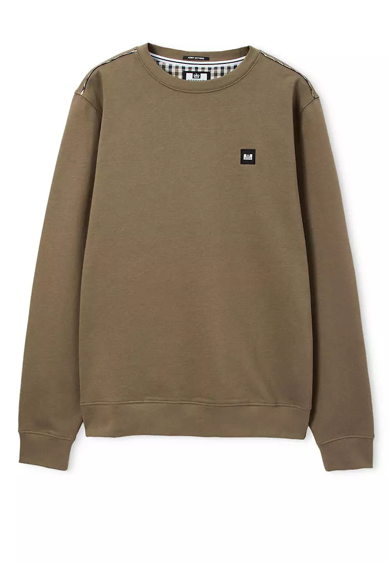 MENS TOBACCO VEGA CREW WITH MID HOUSE CHECK PIPING