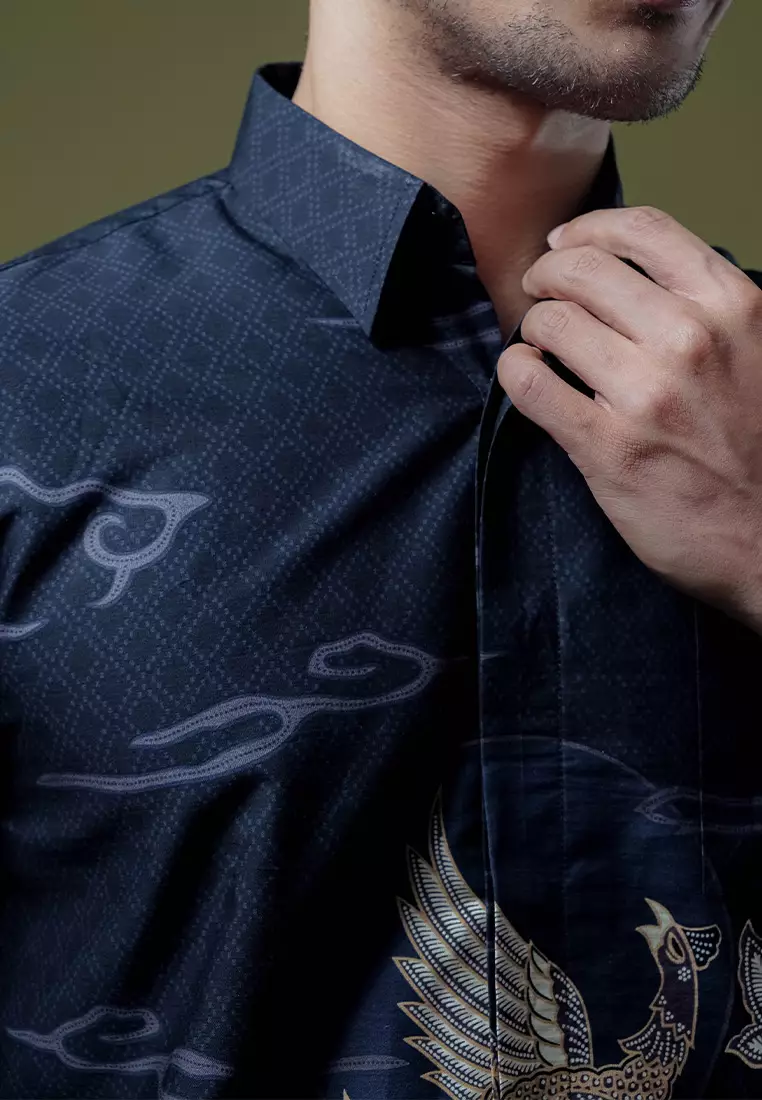 Hadinata Batik Premium Pria Kemeja Pendek Superfine Divakar Black