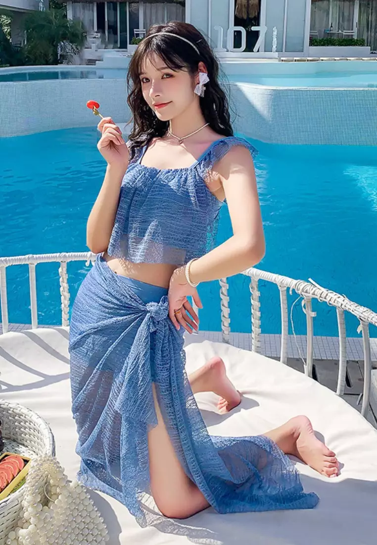 Buy ZITIQUE Korean women s three piece bikini swimsuit blue 2024