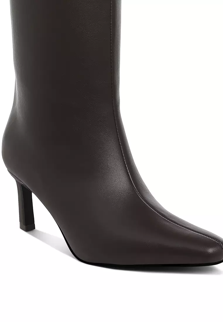 Kitten Heel Long Boots in Tan
