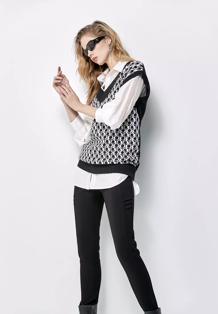 V-Neck Floral Print Knit Vest