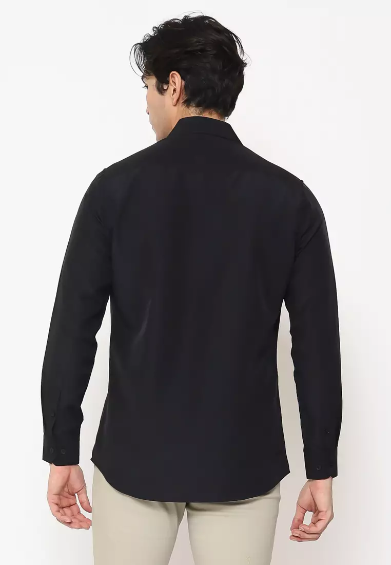 MAGINOT Kemeja Pria Basic Polos Panjang BLACK