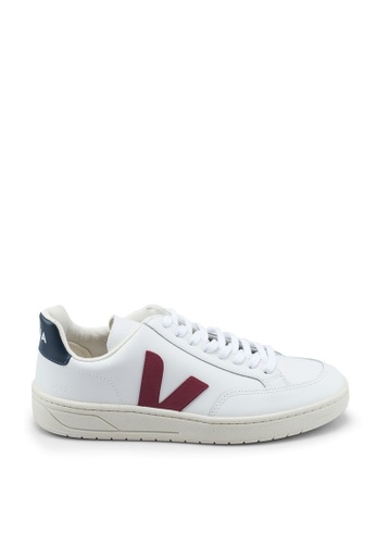 VEJA white and red V-12 Leather Sneakers 507A4SHE3CEC6BGS_1