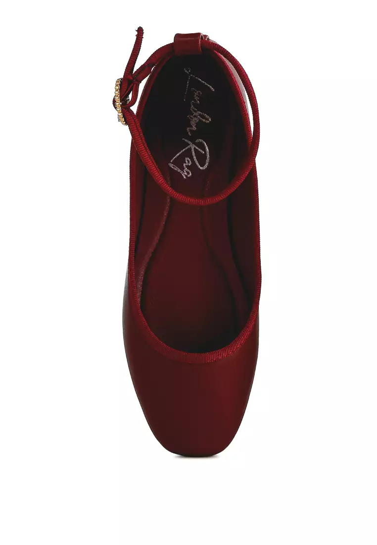 Burgundy Ankle Strap Detail Ballet Flats
