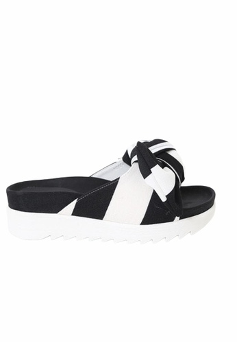 Crystal Korea Fashion black and white Korean-made platform slippers with color matching big bow (4CM) EE603SH1C1186CGS_1