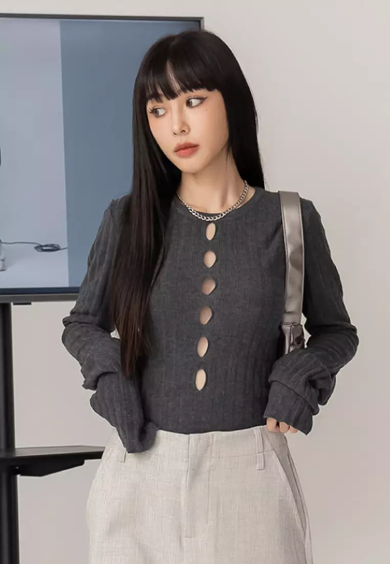 Mid Front Openwork Knit Sweater
