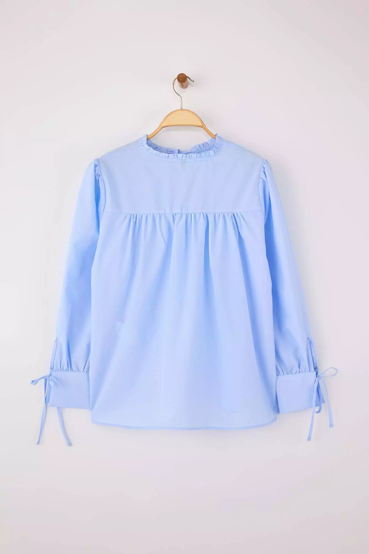 Blue Voile Thin Lace-Up Summer Woven Plus Size Blouse Tbbss26Af00020