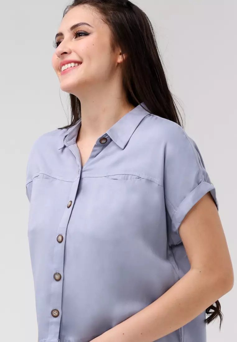 Single Twill Woven Short Sleeves Blouse