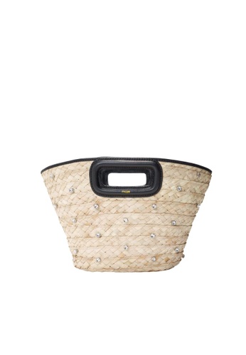 Maje black and beige Woven Palm Mini Basket Bag 9ED07AC75C5190GS_1