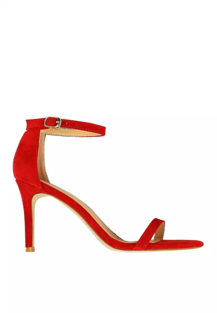 Red suede 2025 strappy heels