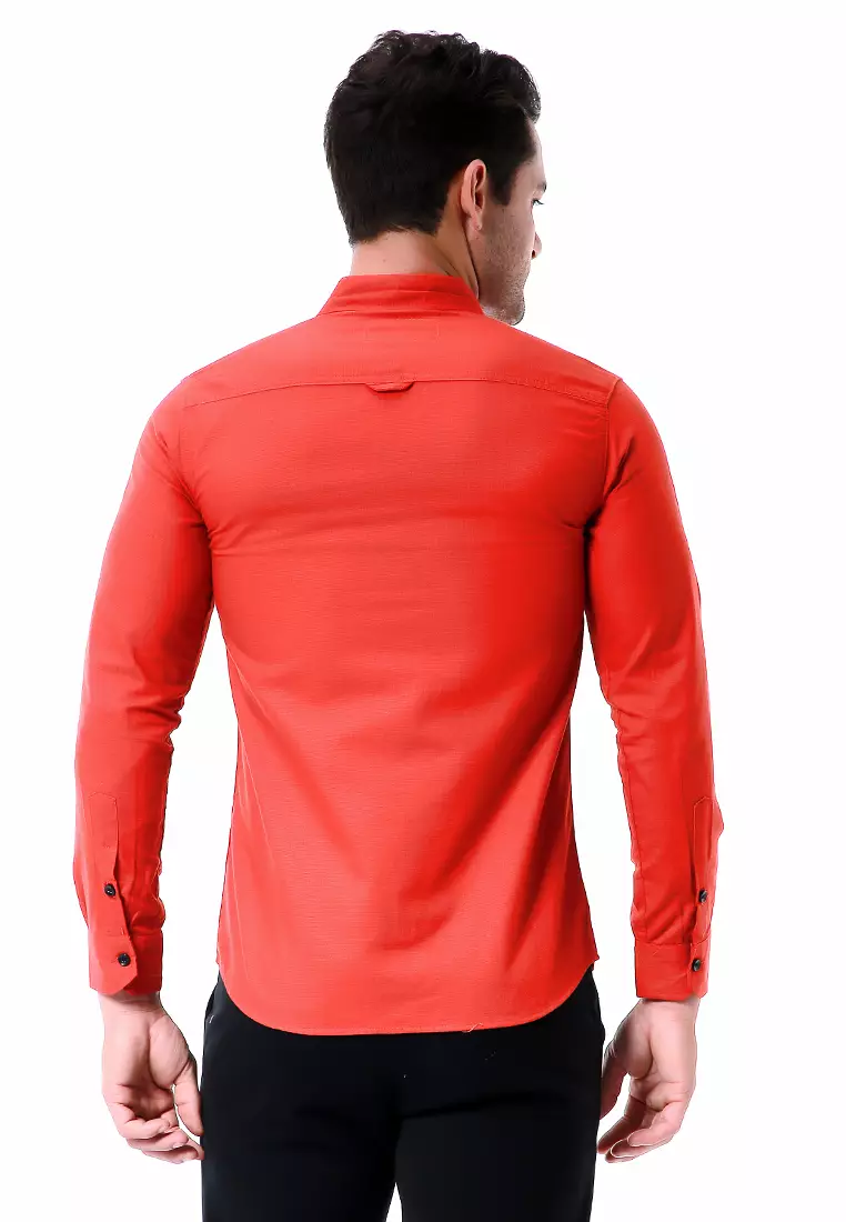 Leopold Kemeja Basic Pria Motif Polos Long Sleeve Material Cotton ORIGINAL - Orange