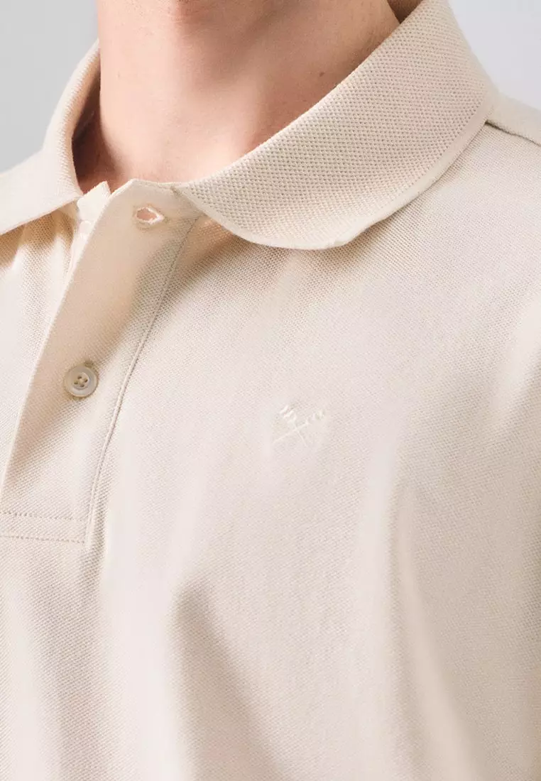 Regular Fit Polo Shirt With Textured Jacquard Collar In Micro Pique