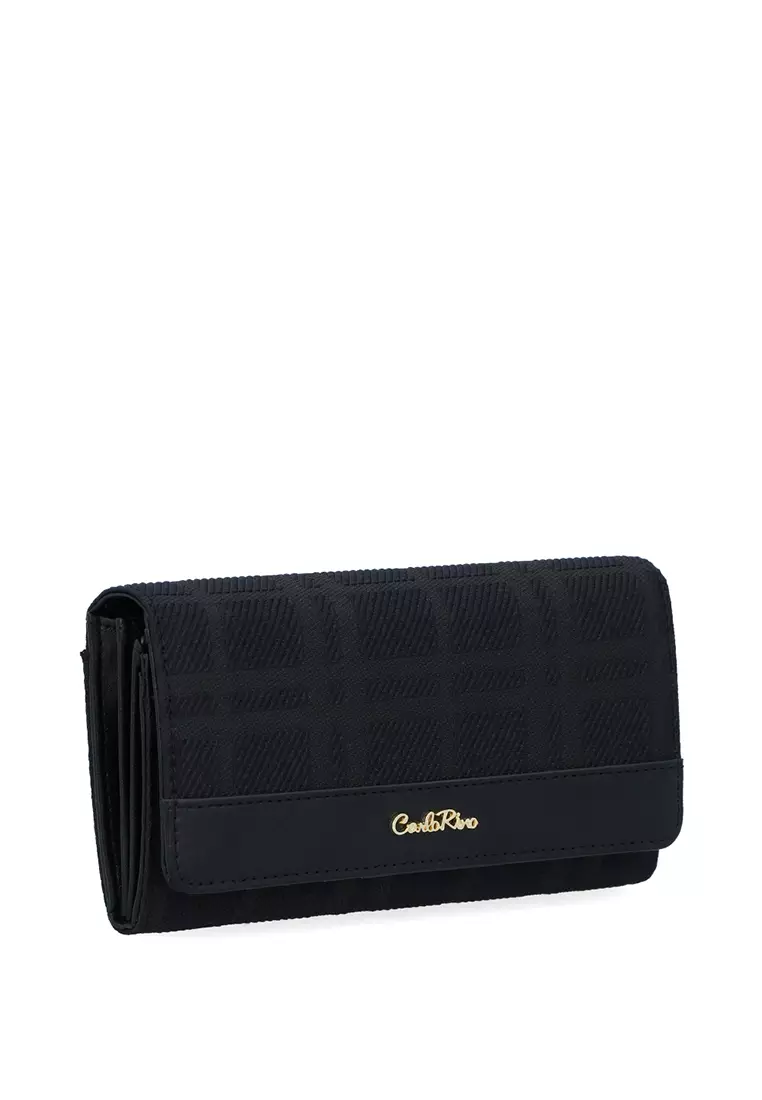 CR Brushed Plaid 2-Fold long Wallet - Black