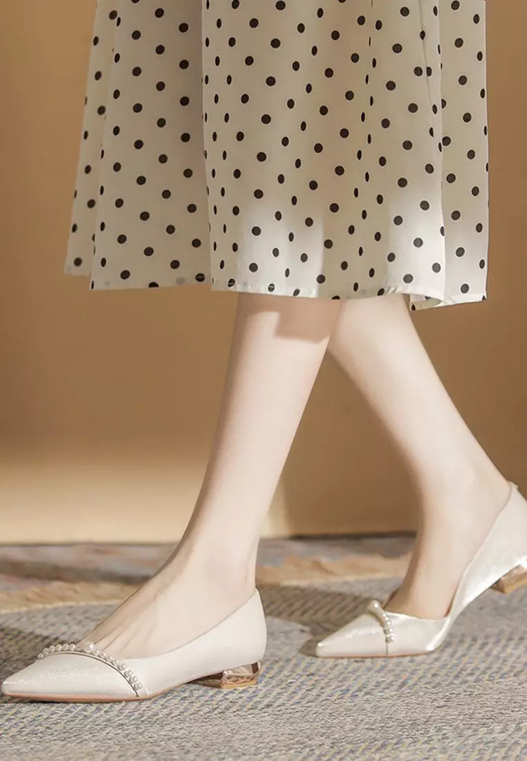 2.5CM Beaded Satin Low Heels IF21004