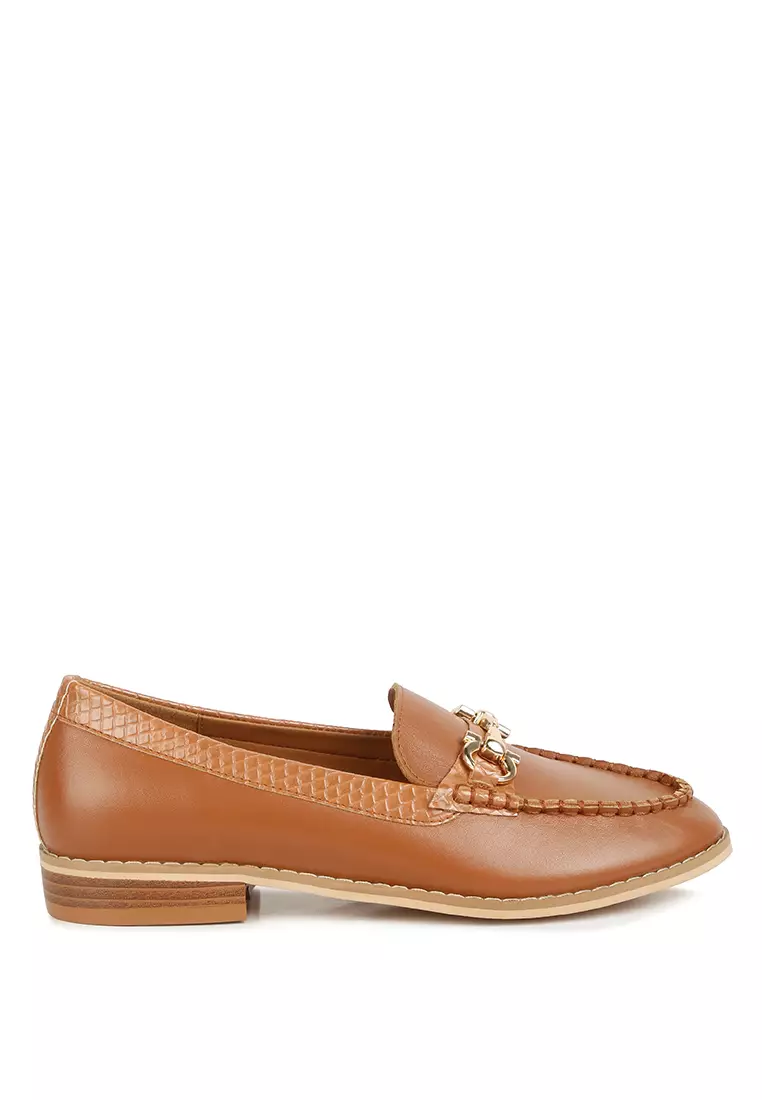 Discount on Rag & Co.  shoes - SKU: Tan Horsebit Embelished Loafers With Stitch Detail