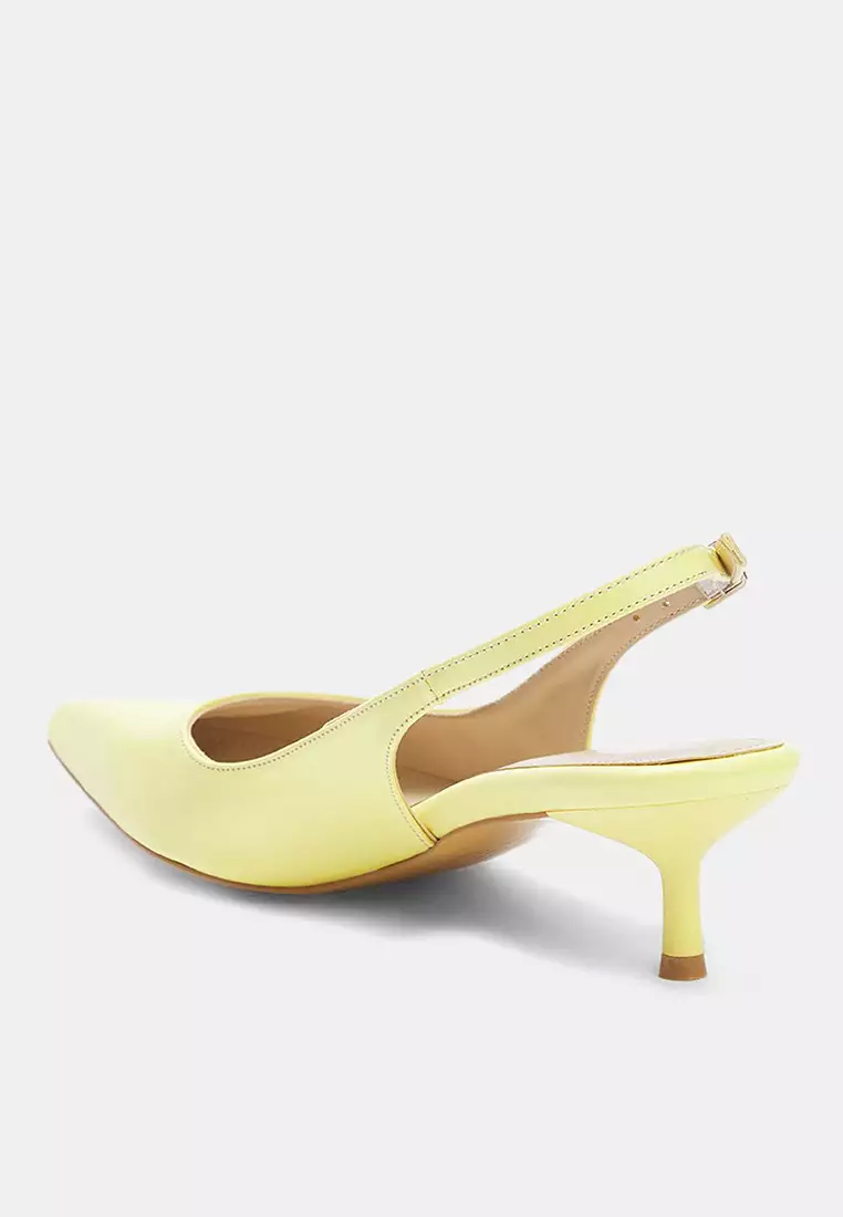 Yellow Patent Leather Pointed Toe Kitten Heels Women Classic Heels Shoes Takss25To00005