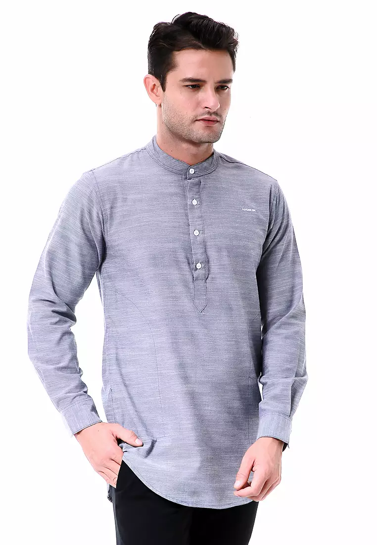 Leopold Atasan Pria Kemeja Polos Setengah Kancing Long Sleeve Simple Design Material Cotton ORIGINAL - Soft Navy