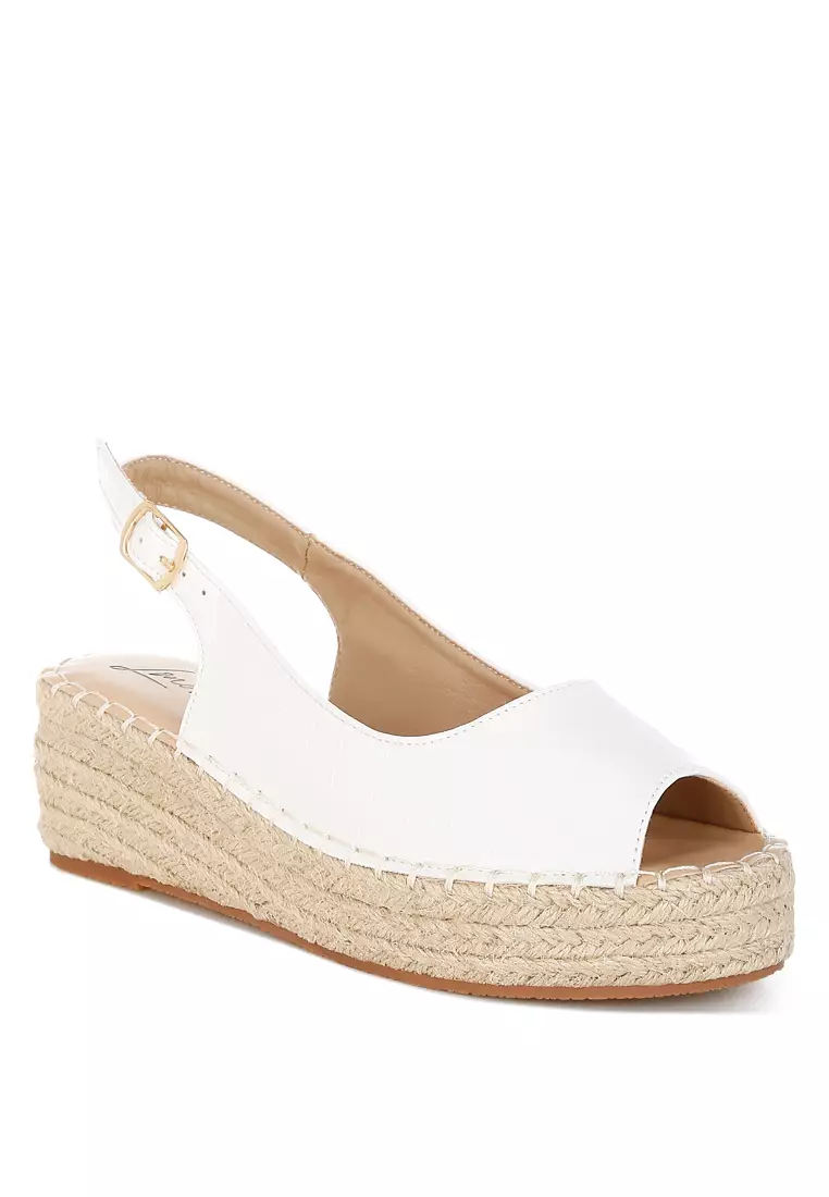 白色 Croco 露趾坡跟鞋