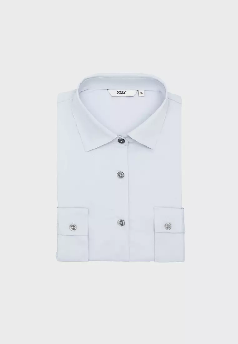 Light Grey Point Collar Slim Fit Shirt