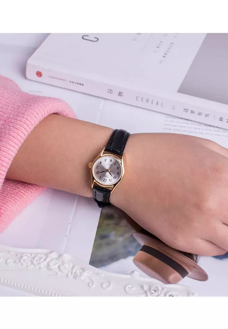 Women's Analog Watch LTP-1094Q-7B2 Black Leather Band Ladies Watch