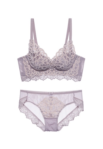 ZITIQUE purple Women's Autumn-winter Lace Lingerie Set (Bra and Underwear) - Purple CA0BBUS348679DGS_1