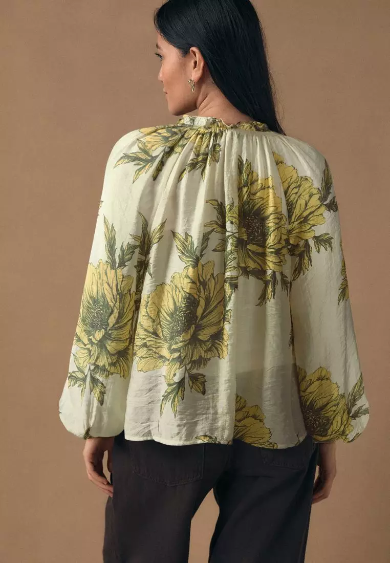 Button Front Long Sleeve Blouse