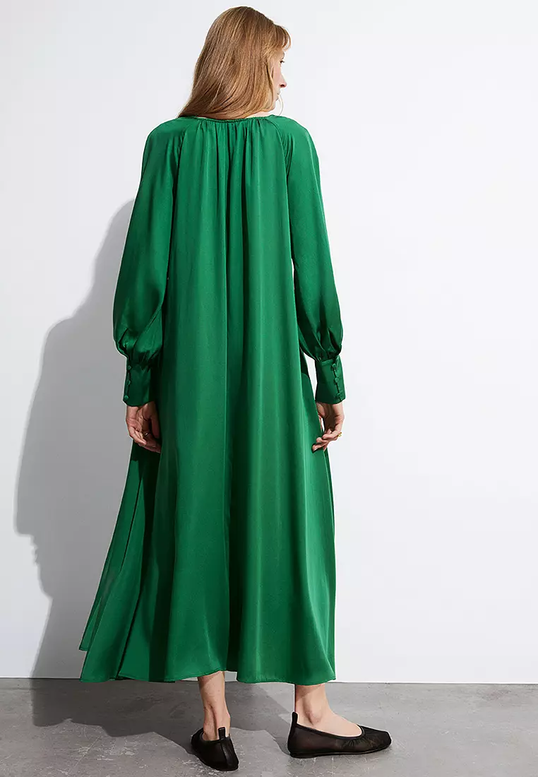 V-Cut Satin Midi Dress