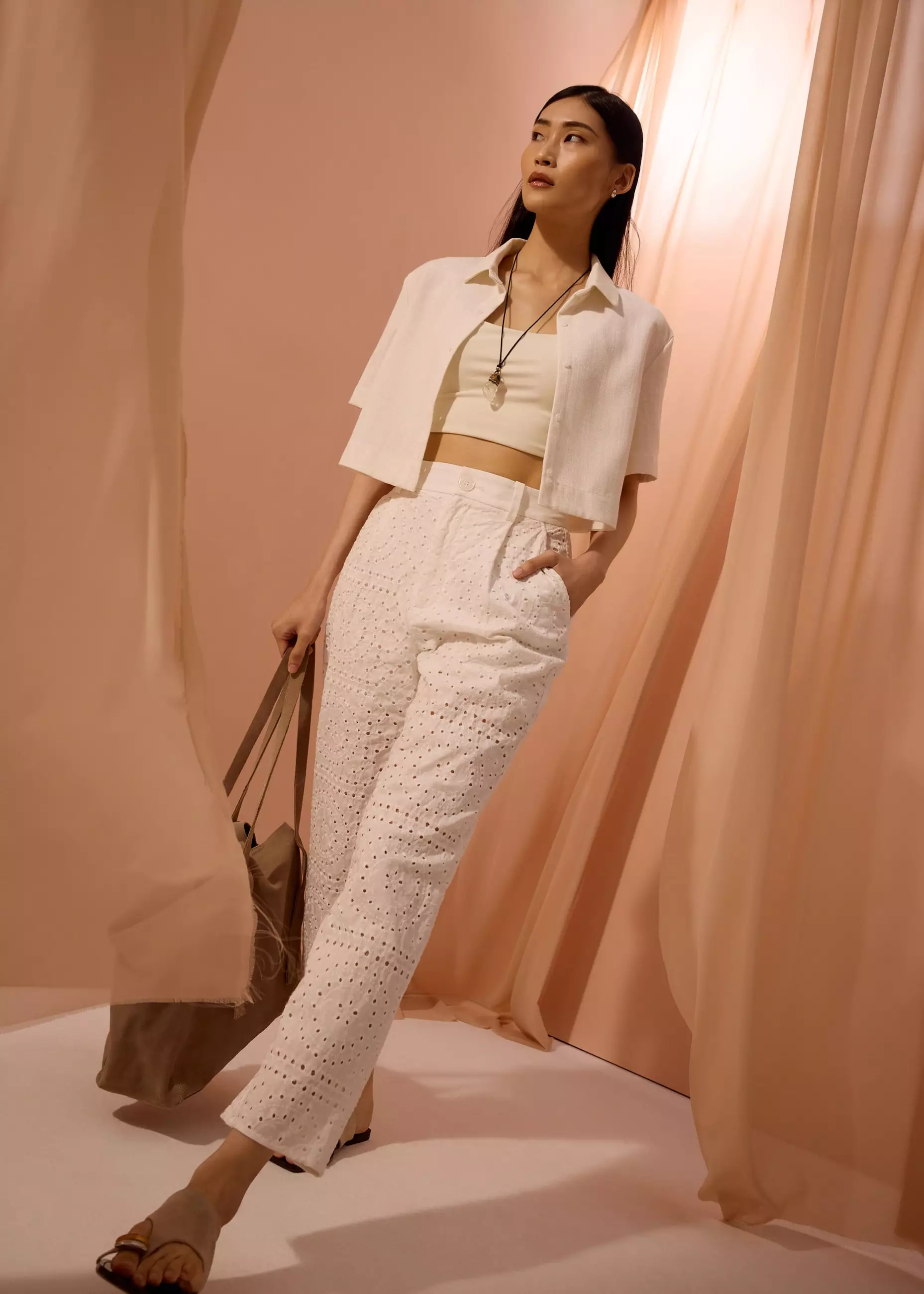 Celana Panjang Wanita - Elastic Peg Leg Pants in Soft Breeze Broderie