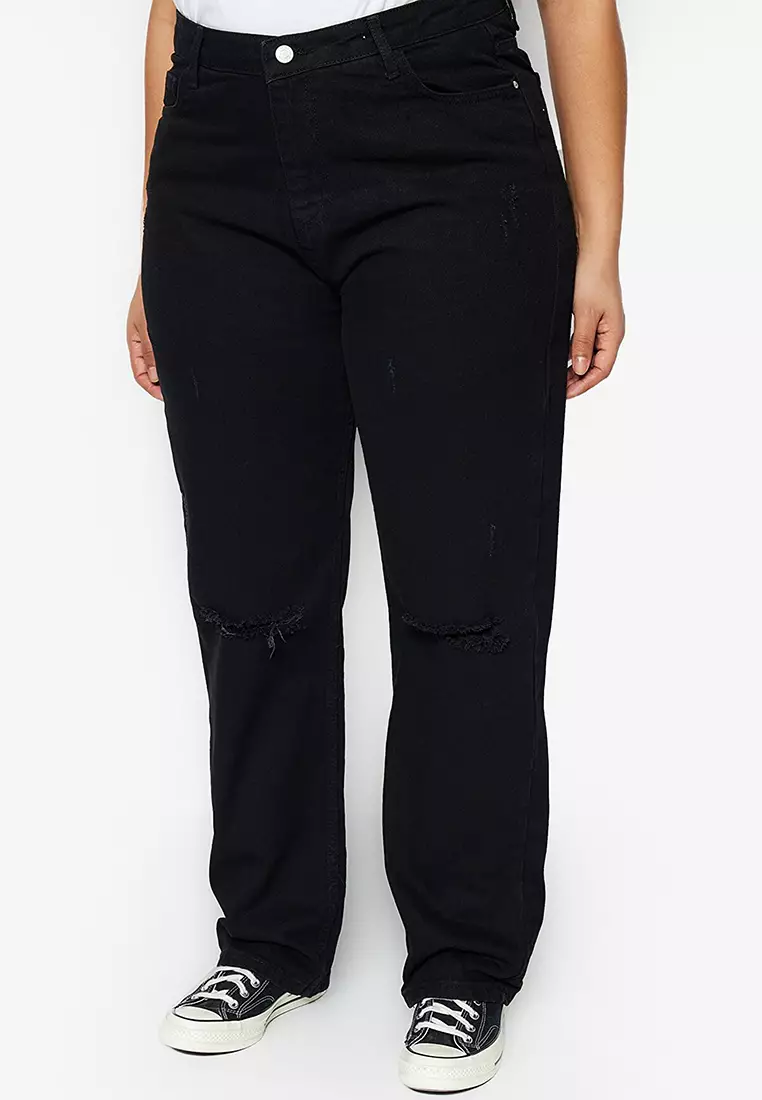 Destroyed bootcut jeans womens top
