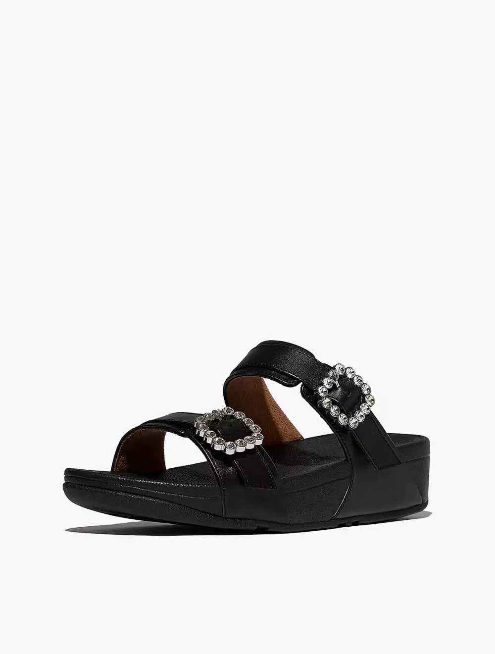 Fitflop Lulu Crystal-Buckle Leather Slides - All Black