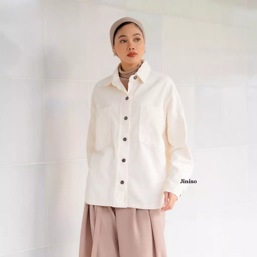 Button Jaket Jeans Oversize Khaki