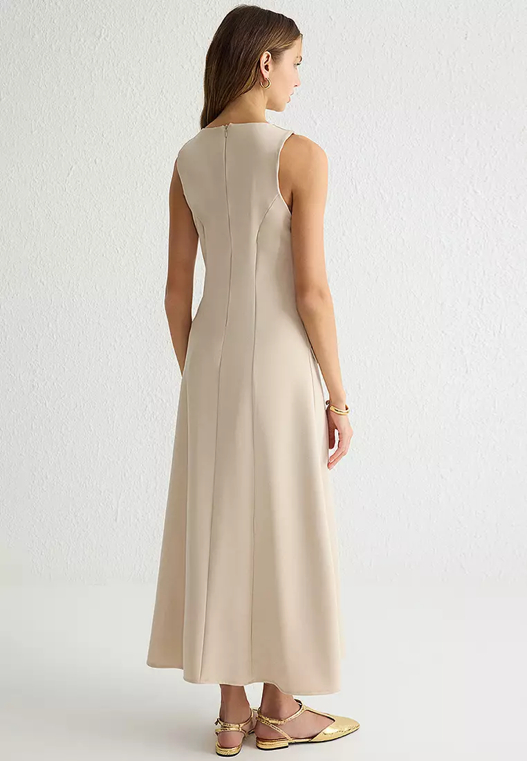 MODEST Gold Button V-Neck Dress