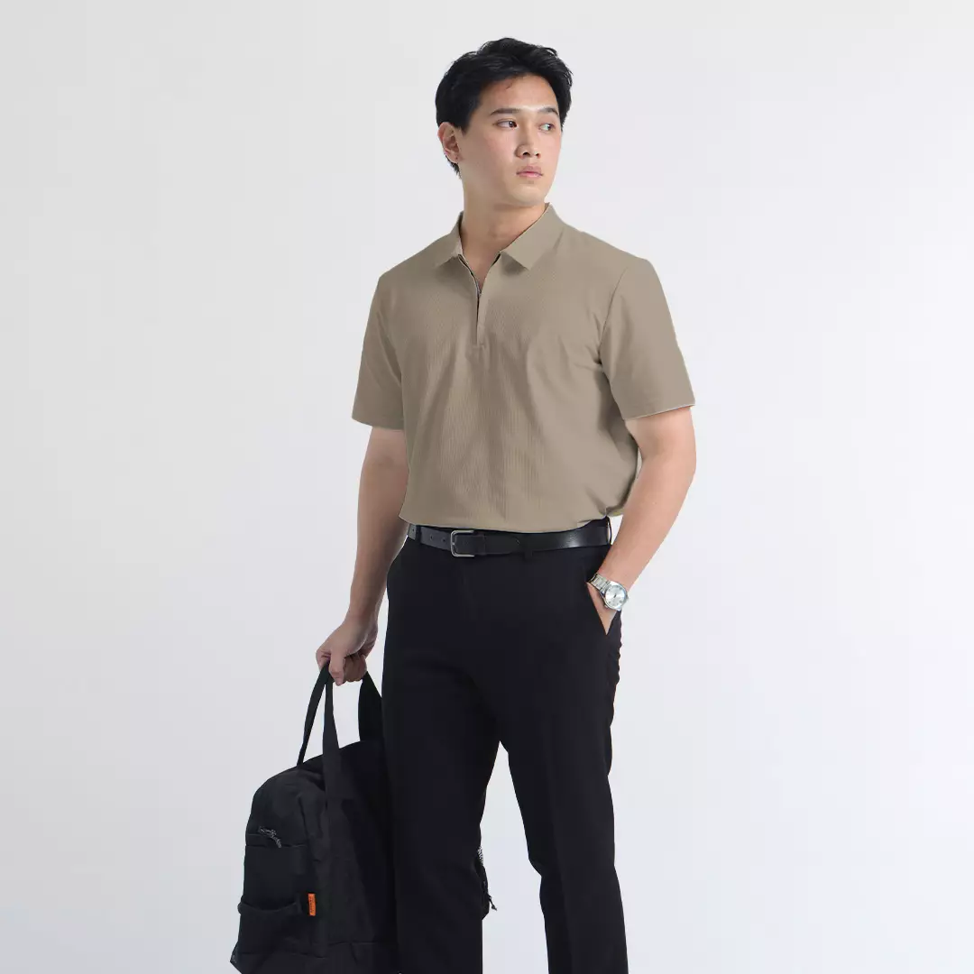 Platini Zip Polo Knit | Kaos Pria Polo Zipper Waffle Knit Light Brown  Light Brown 10009