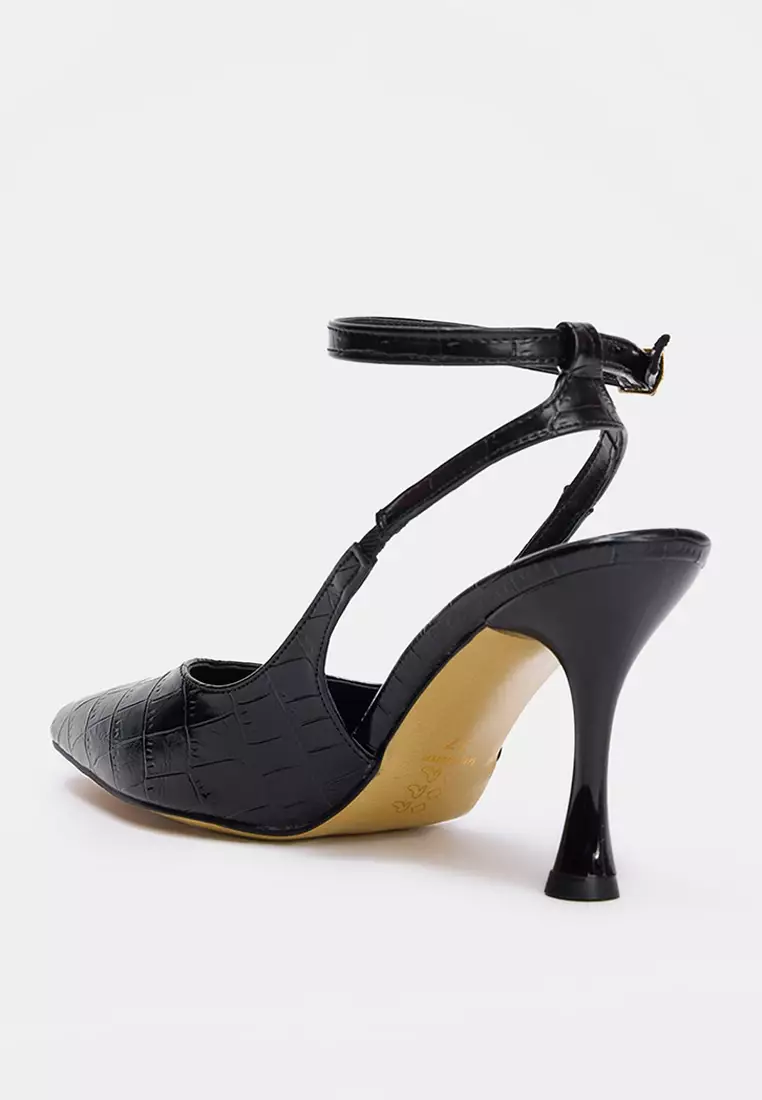 Crocodile Patterned Pointed Toe Thin Heeled Shoes