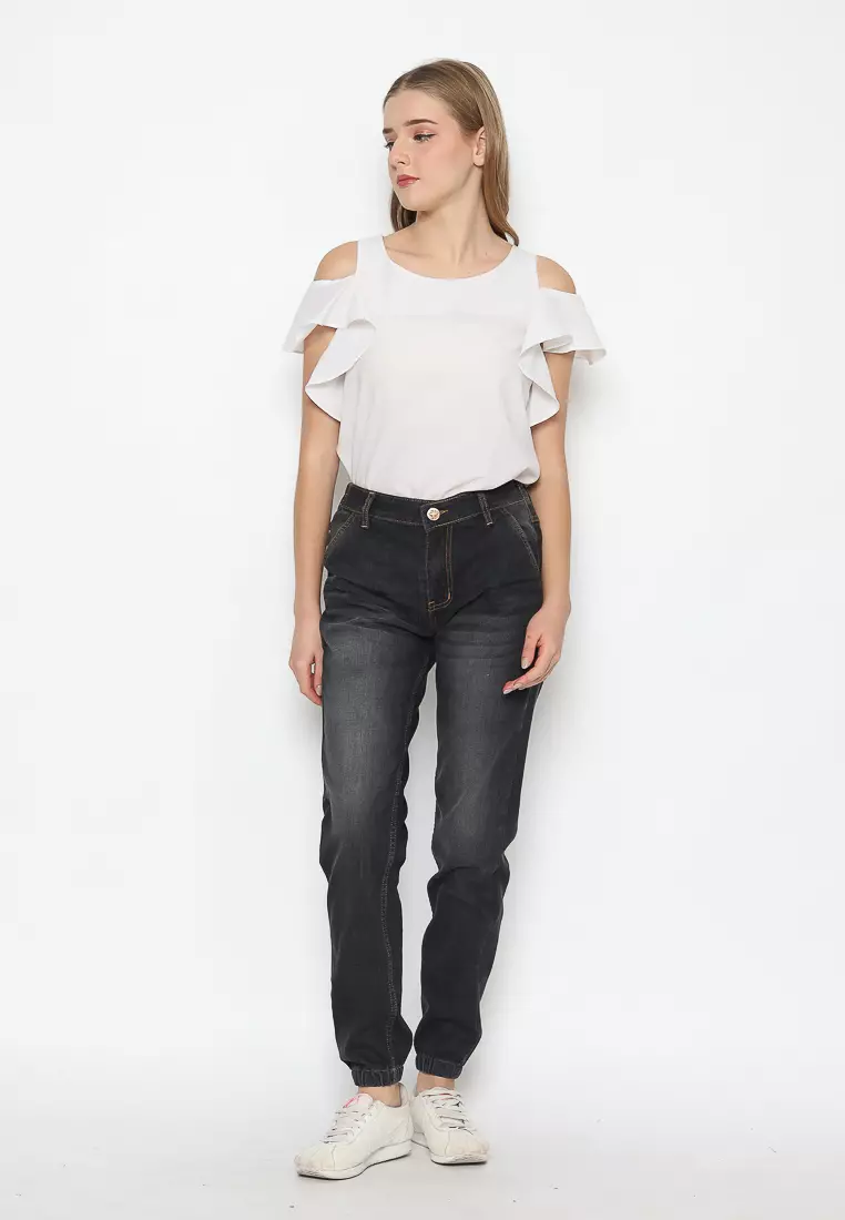 Jogger Jeans Stretch Female Hitam Aspal 242302