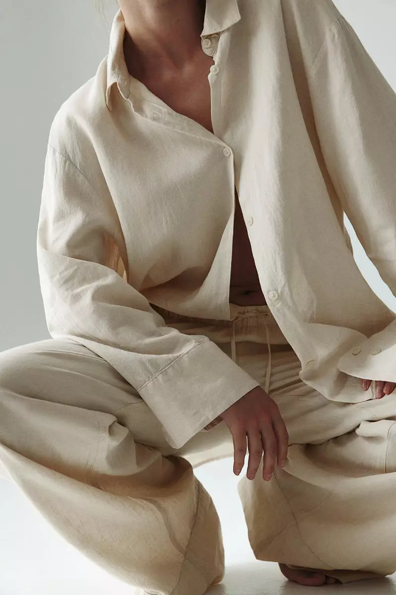 Wide linen-blend trousers