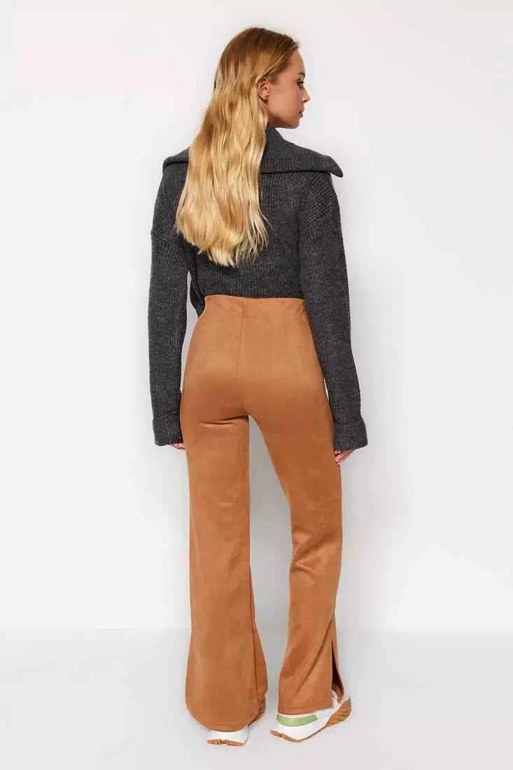 Buy Trendyol Camel Suede Slits in the Sides Flare/Flare-Down Leg