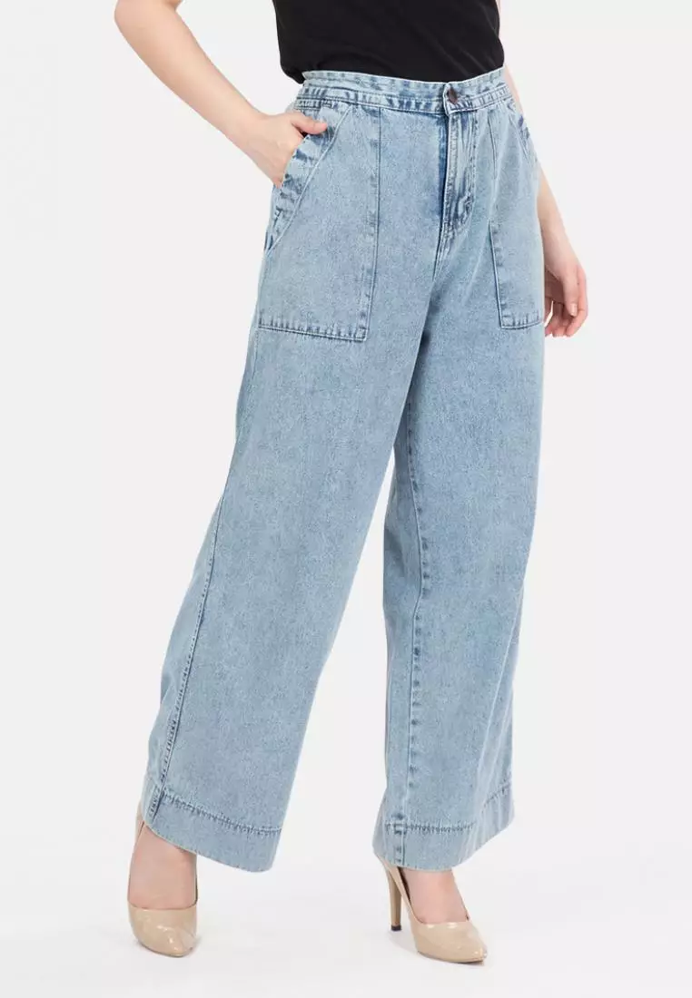 Elastic Waist Culotte Jeans in Aqua