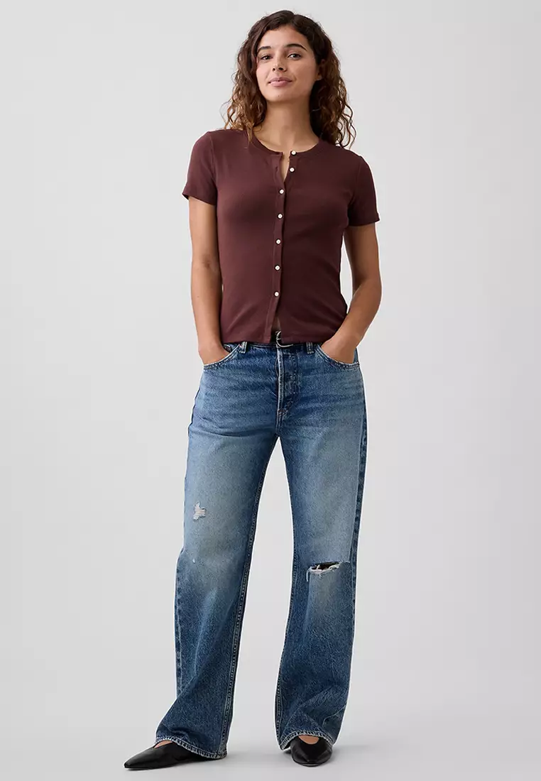 Short Sleeves Ribbed Cardigan