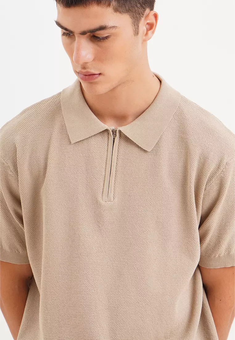 Penshoppe Relaxed Fit Textured Knit Half Zip Polo 2024 Buy
