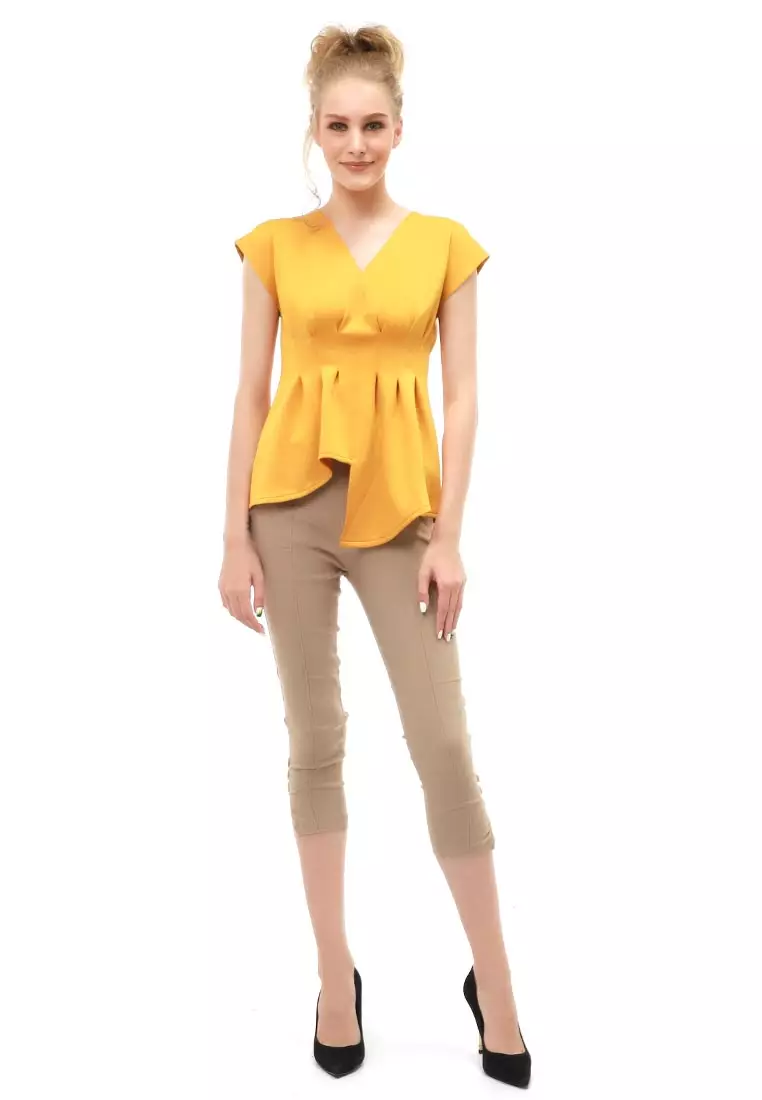 Cheva Top Blouse Wanita Lengan Pendek Material Prime Scuba ORIGINAL - Mustard