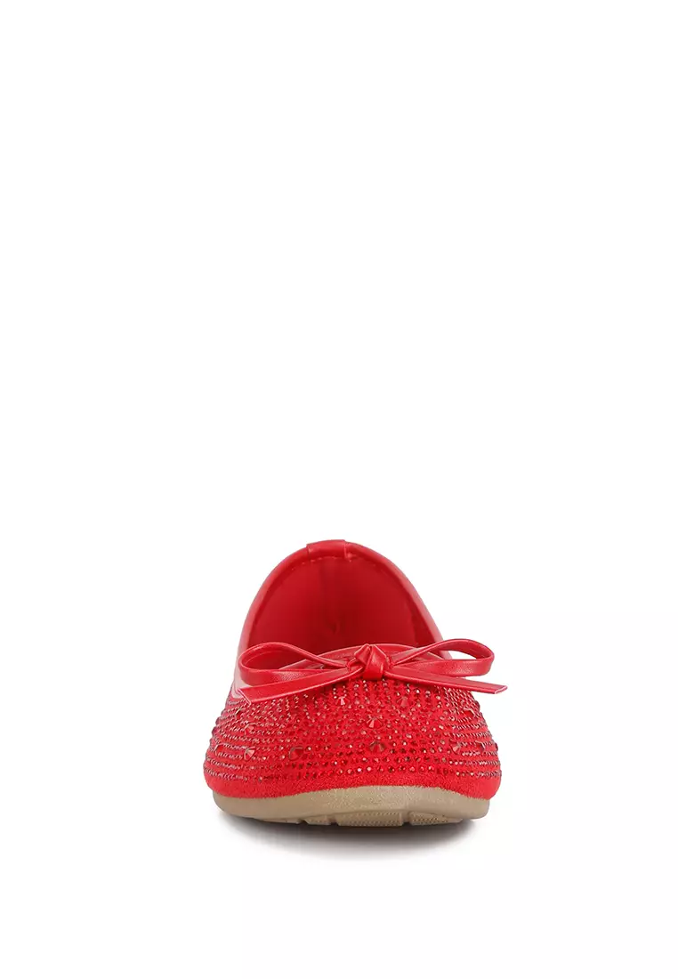 Red Rhinestones Embellished Ballet Flats
