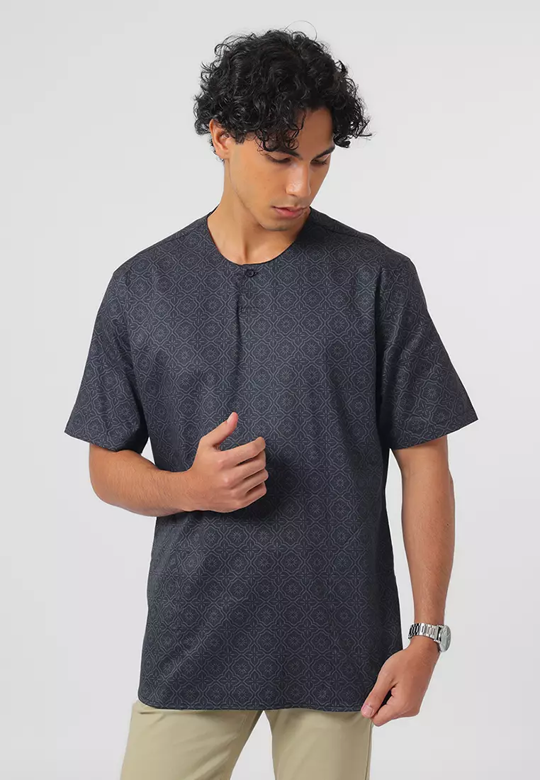 Kemeja Koko Pria Lengan Pendek UTSMAN BLACK Baju Muslim Pria