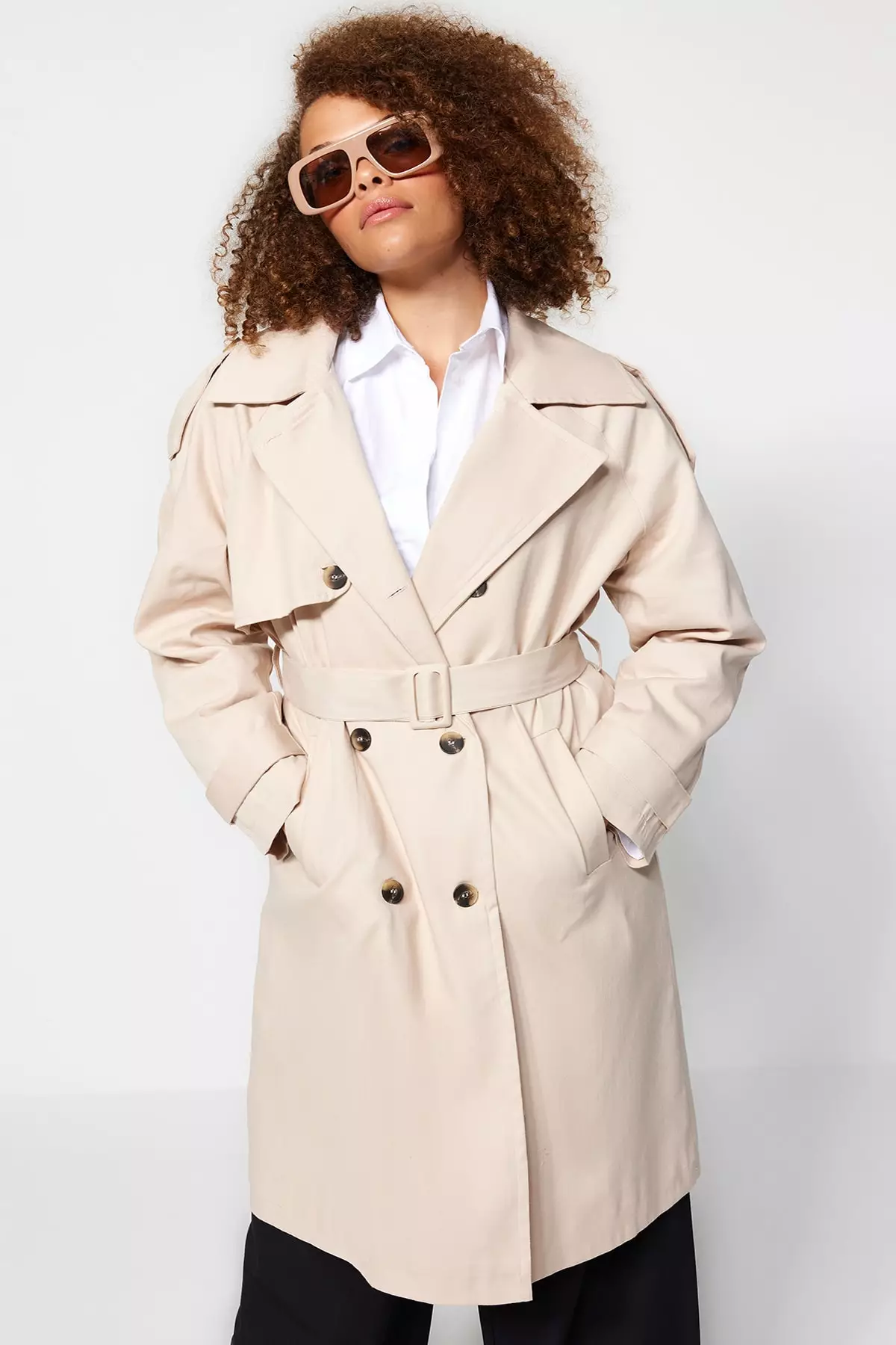 Plus size beige trench on sale coat