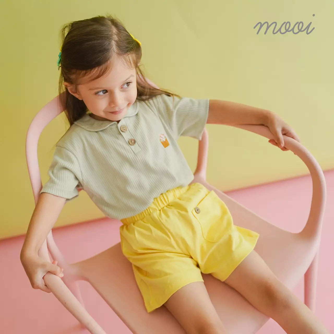 Mooi Atasan Anak Perempuan Laura Rib Top - Skylight