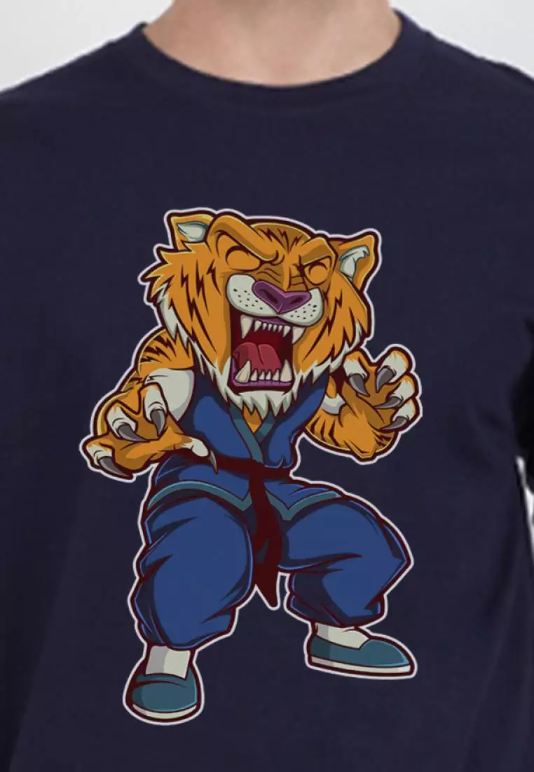 大廓形老虎功夫藏青色棉质短袖必备 T 恤