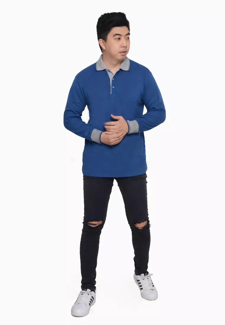 Andre Michel Kaos Polo Shirt Lengan Panjang Kerah Abu Navy Muda 933-76