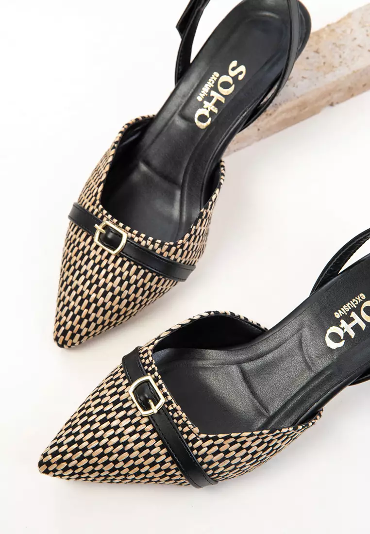 Black-Beige Women's Classic Heeled Shoes 20681