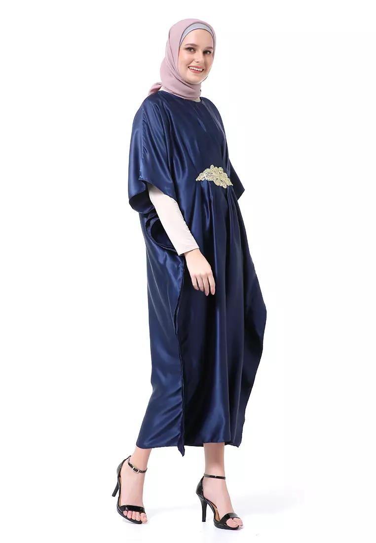 Illona Kaftan Dress Premium Fashion Muslimah Motif Polos Regular Fit - Navy